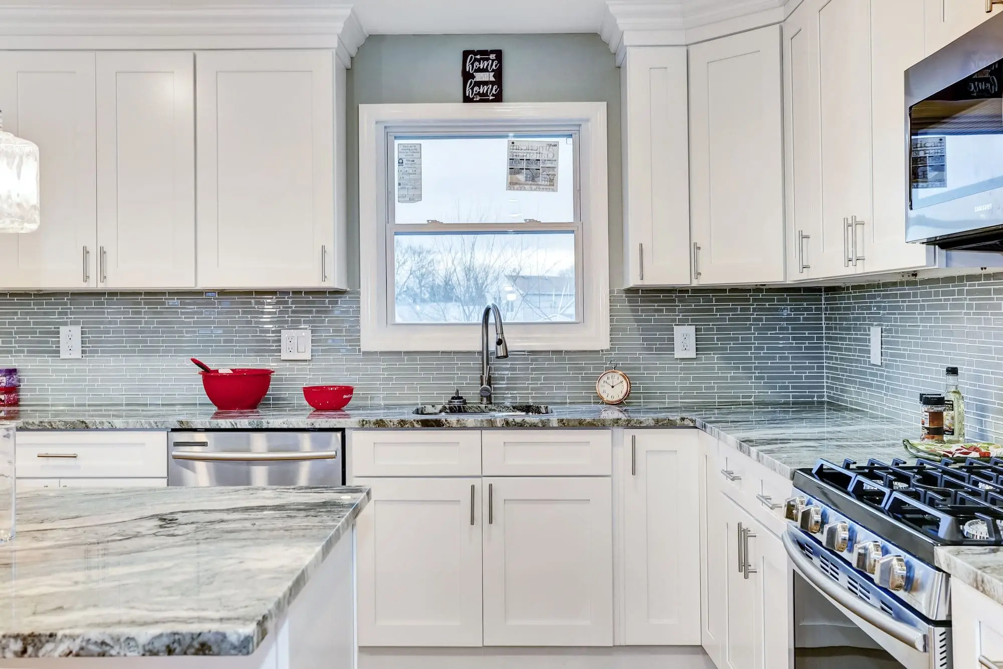 Bright kitchen with white cabinets