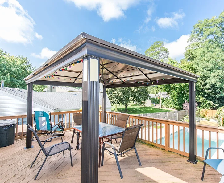 A picture of a new construction home outdoor deck