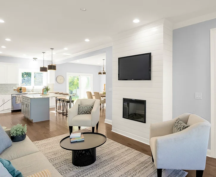 A picture of a television on a wall after a home addition