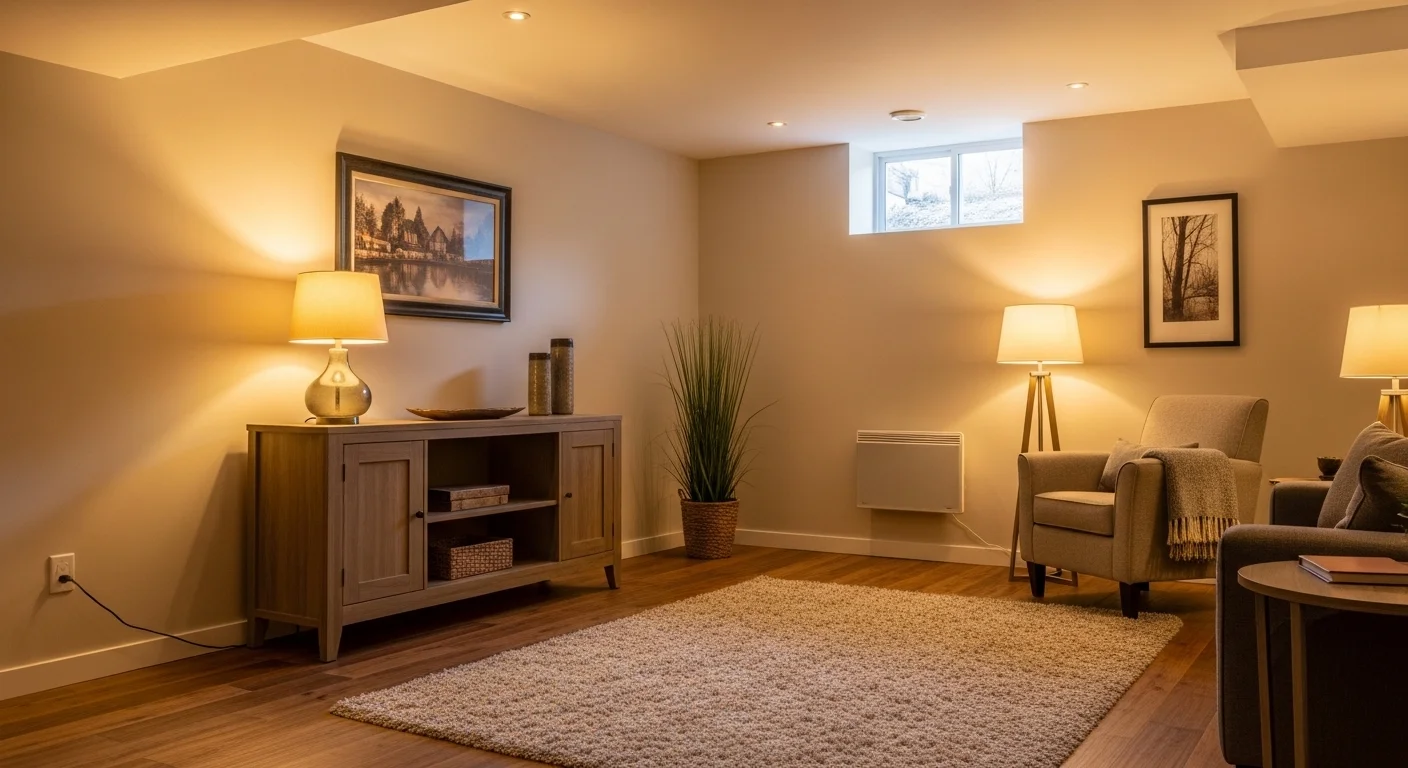 Cozy warm finished basement living area