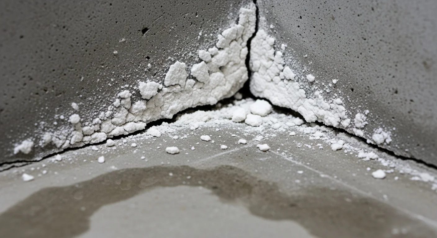 Contractor inspecting a concrete basement wall for moisture and cracks