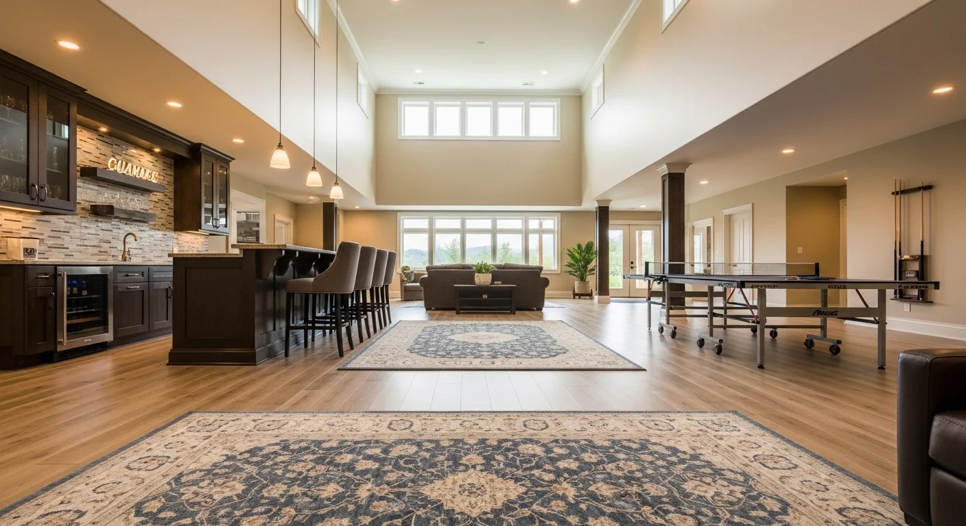 Segmented basement layout showing a private theater room and hallway