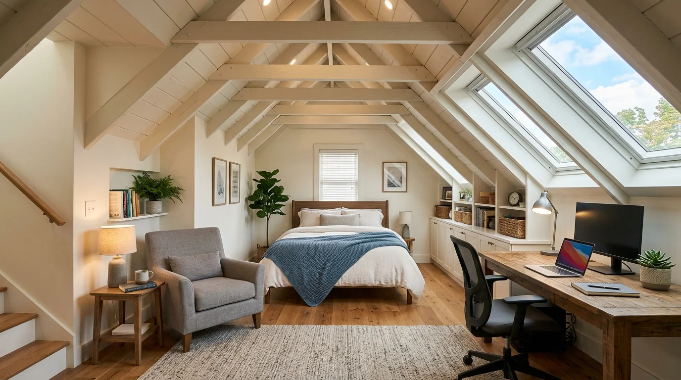 Luxury attic primary suite remodel with custom dormer windows