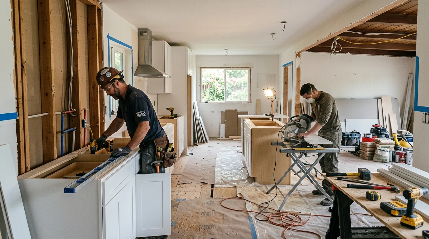 Luxury home exterior and interior remodel showing complete architectural modernization