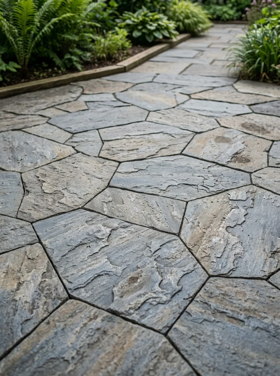Natural stone flagstone patio in a New Jersey backyard