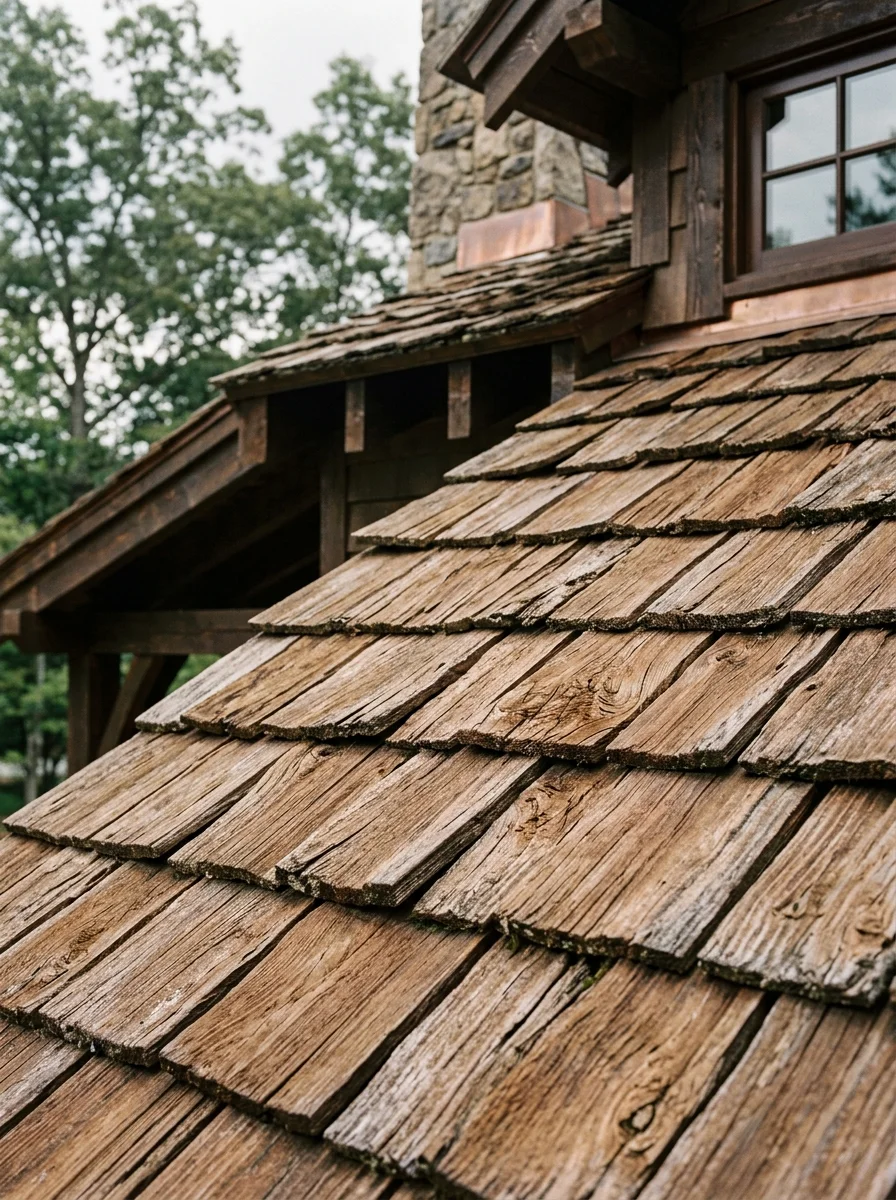 Natural cedar shake wood shingle roof on a New Jersey craftsman home