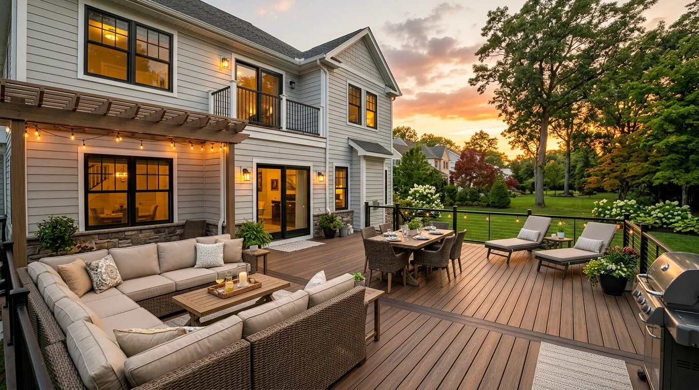 Composite deck on a New Jersey home with outdoor furniture