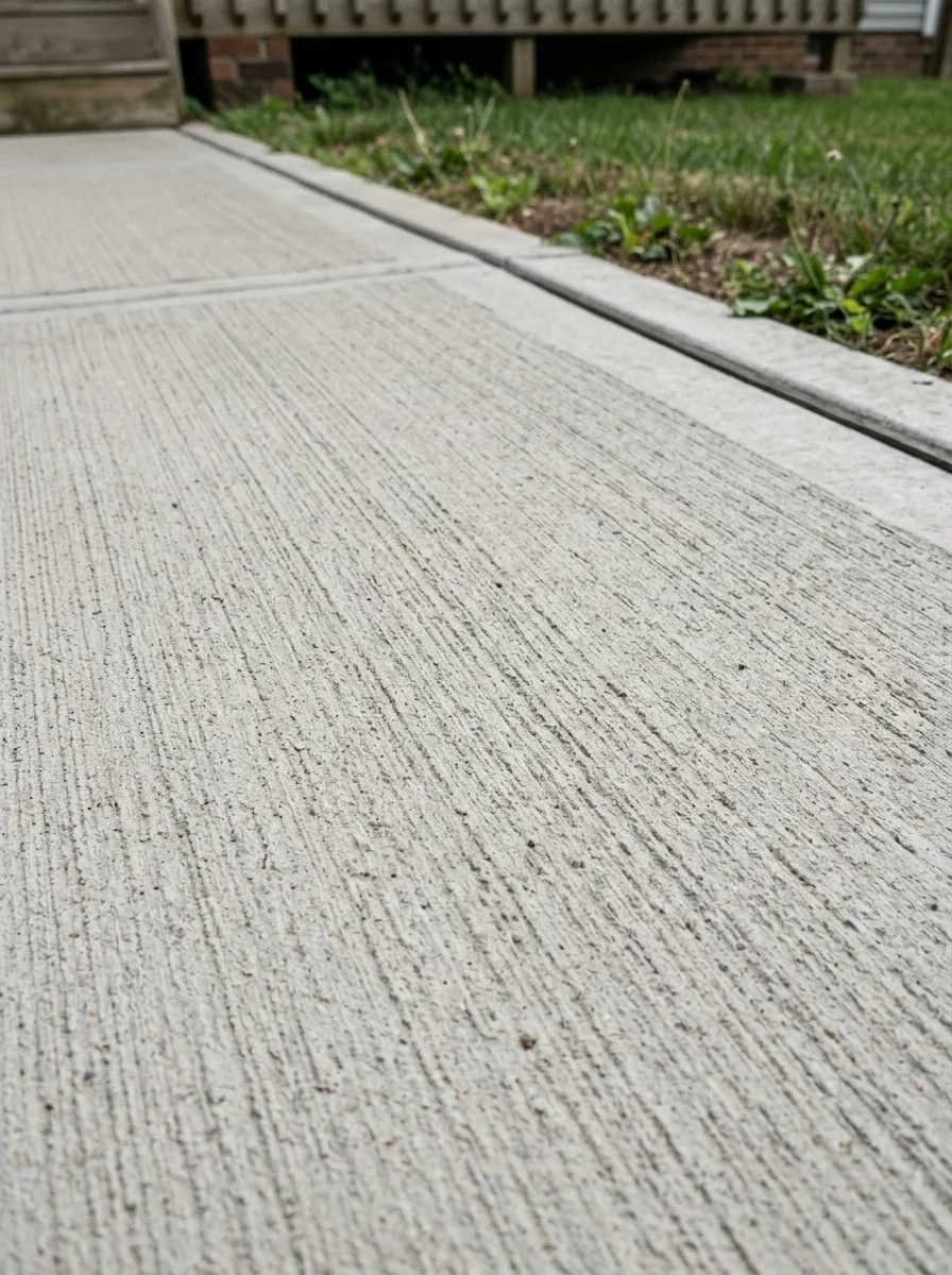 Plain poured concrete patio slab in a New Jersey backyard