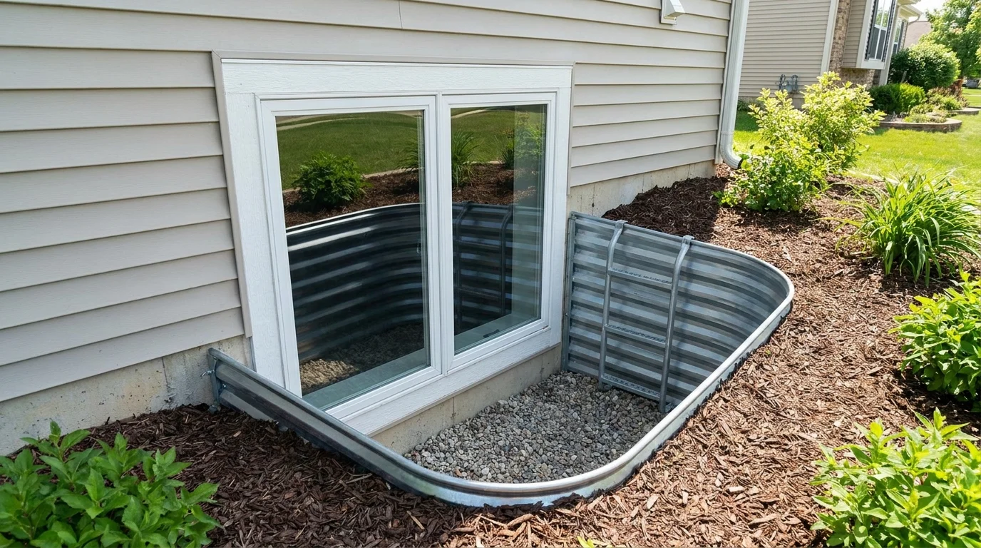 Egress window in a finished basement bedroom