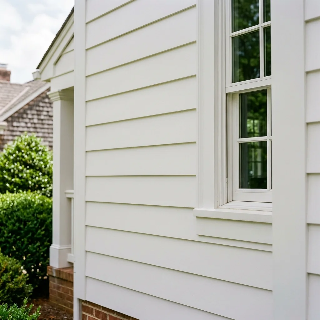 Painted white engineered wood siding on a colonial-style New Jersey home