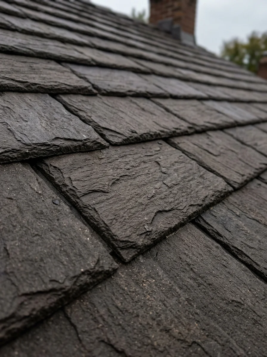 Synthetic composite slate-look roofing on a New Jersey home