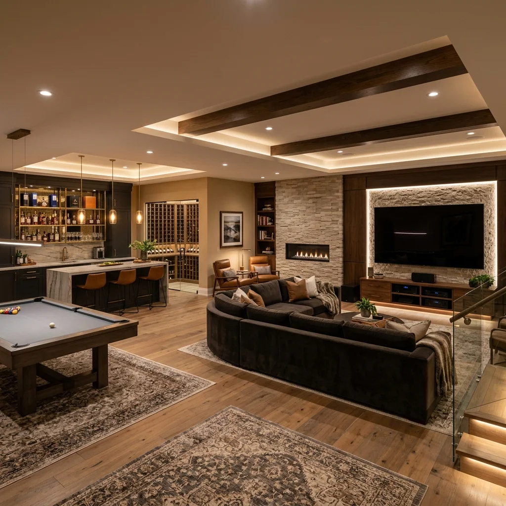 Finished basement with modern living space