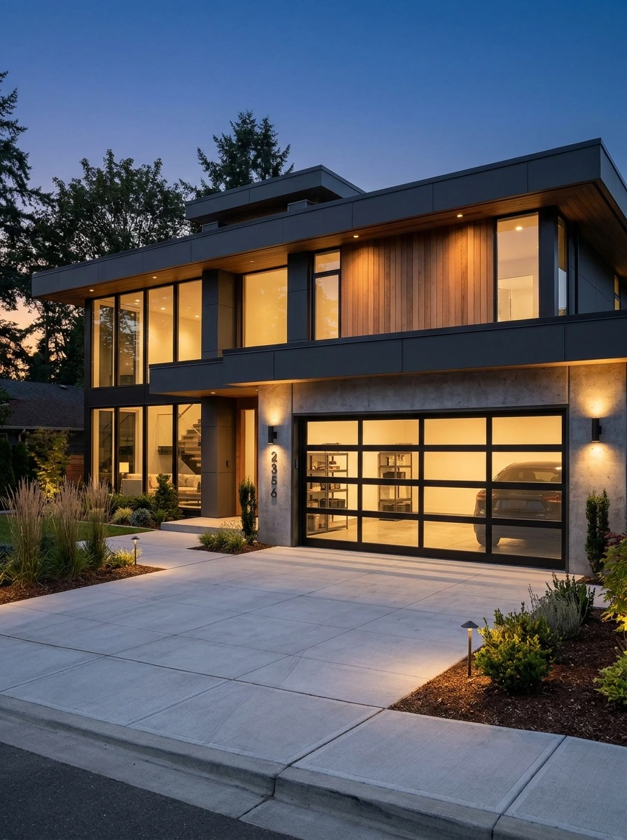 Aluminum and glass garage door