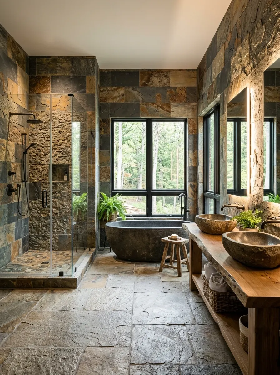 Natural stone tile bathroom
