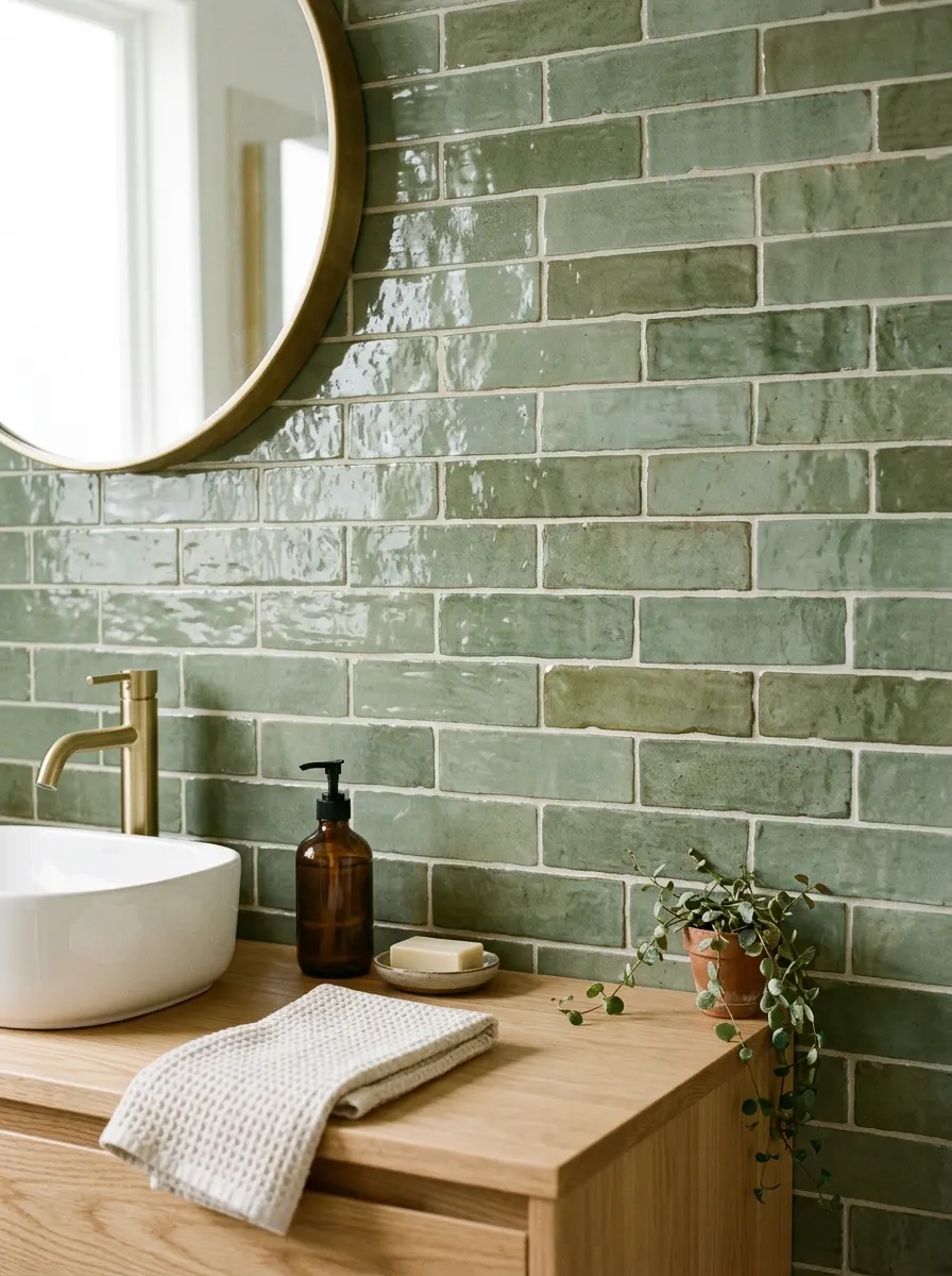 Ceramic tile on a bathroom wall