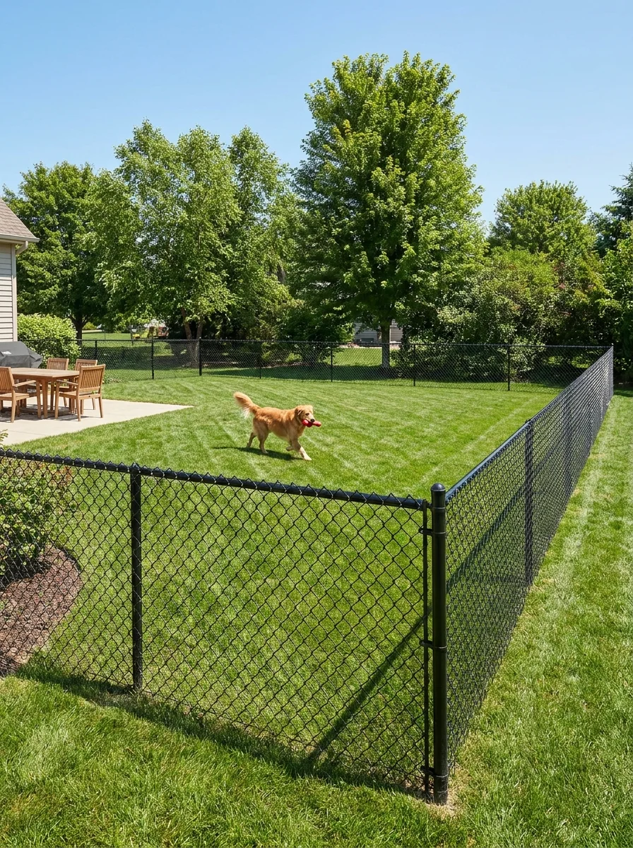 Chain link fence around a residential yard
