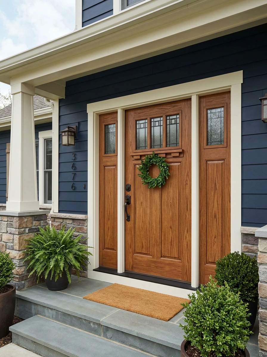 Fiberglass entry door with wood-grain finish