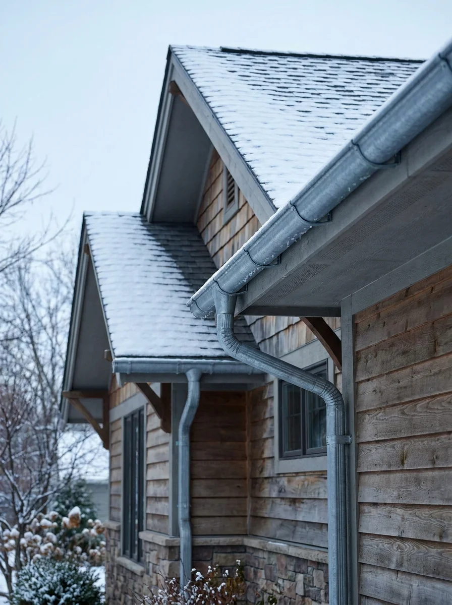 Galvanized steel gutters on a home