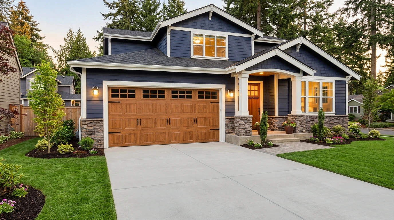 Home with a new garage door