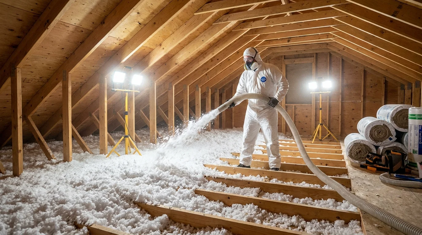 Insulation being installed in a New Jersey home