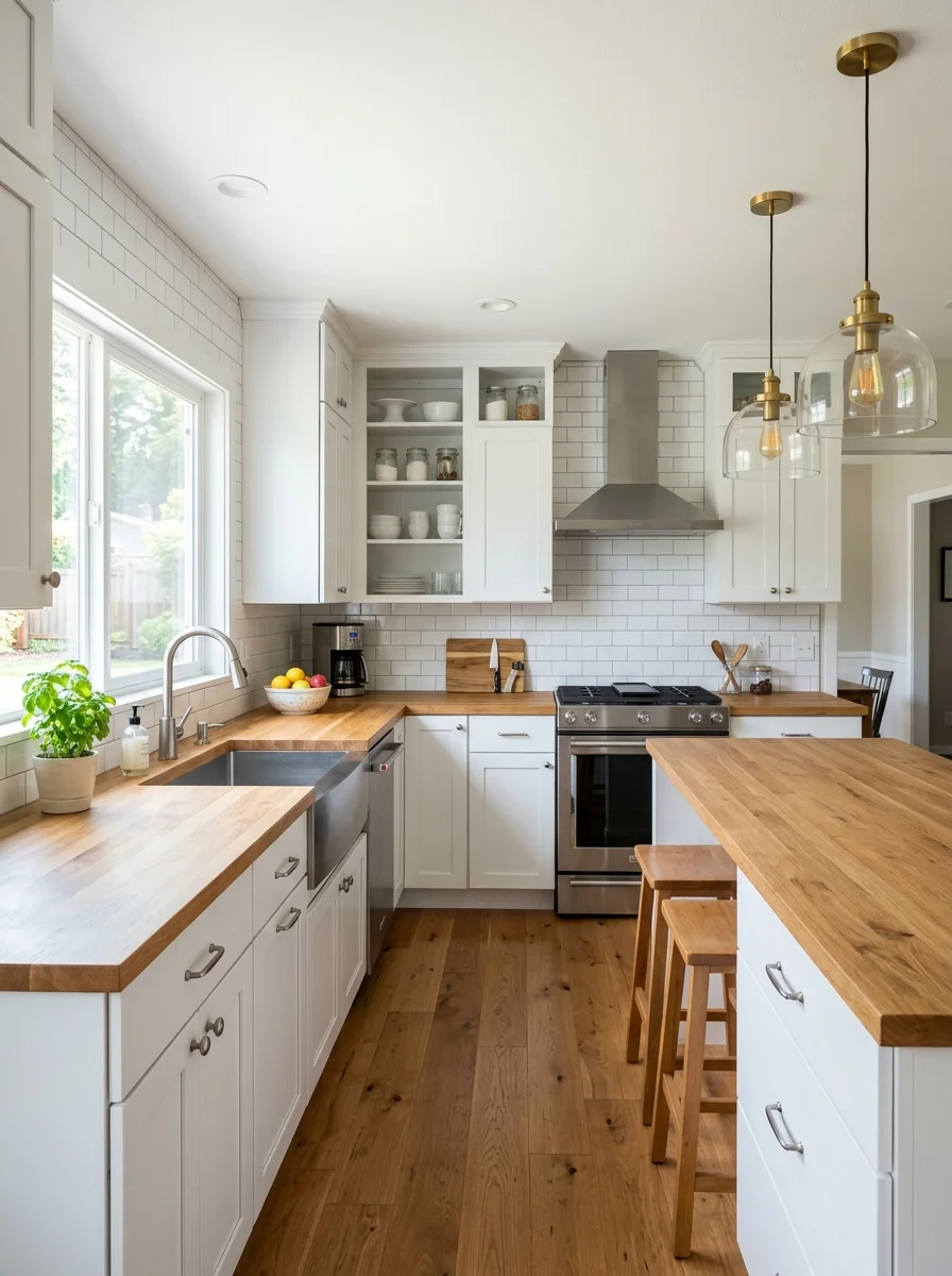 Refreshed kitchen with white cabinets