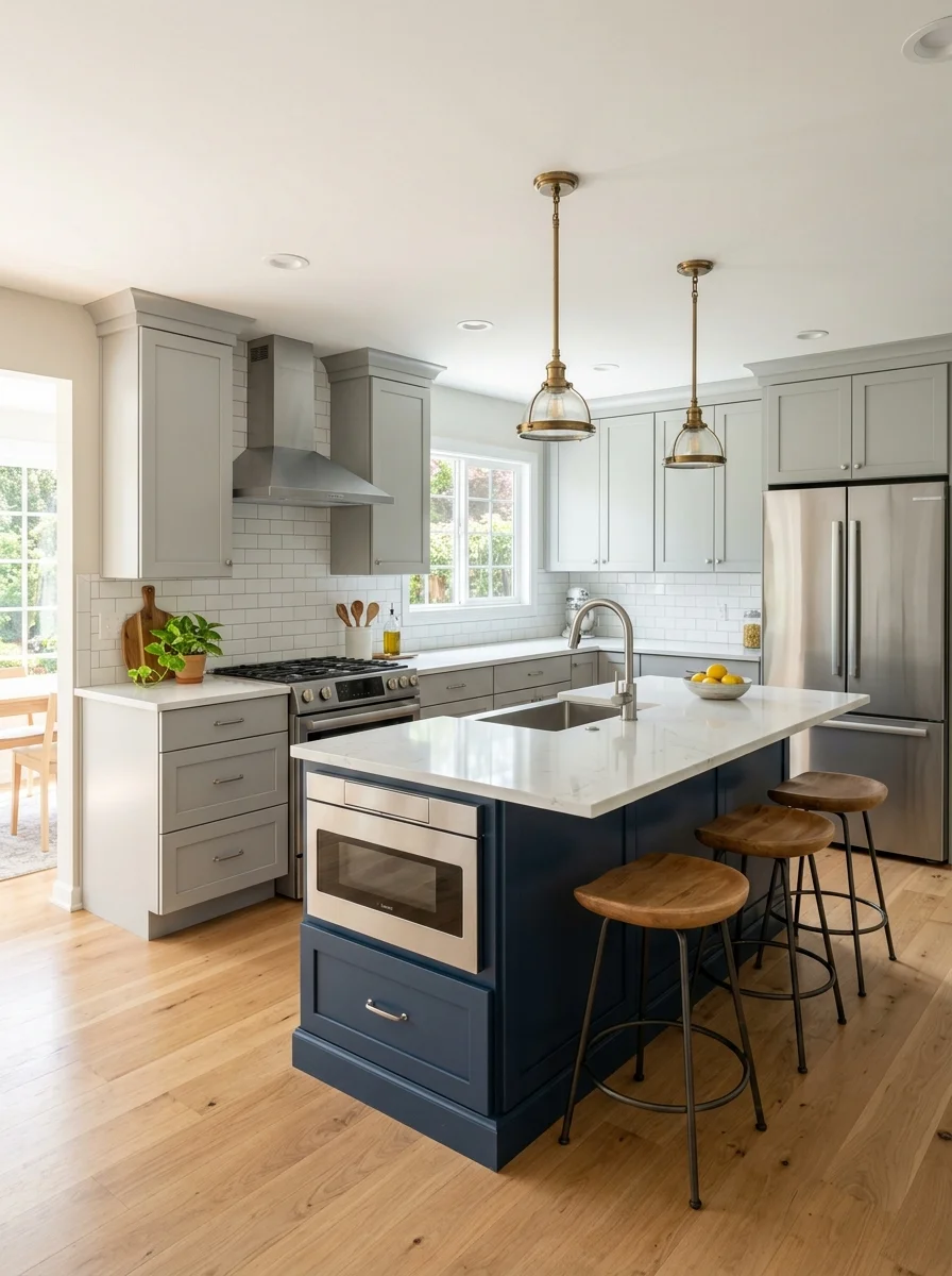 Remodeled kitchen with center island