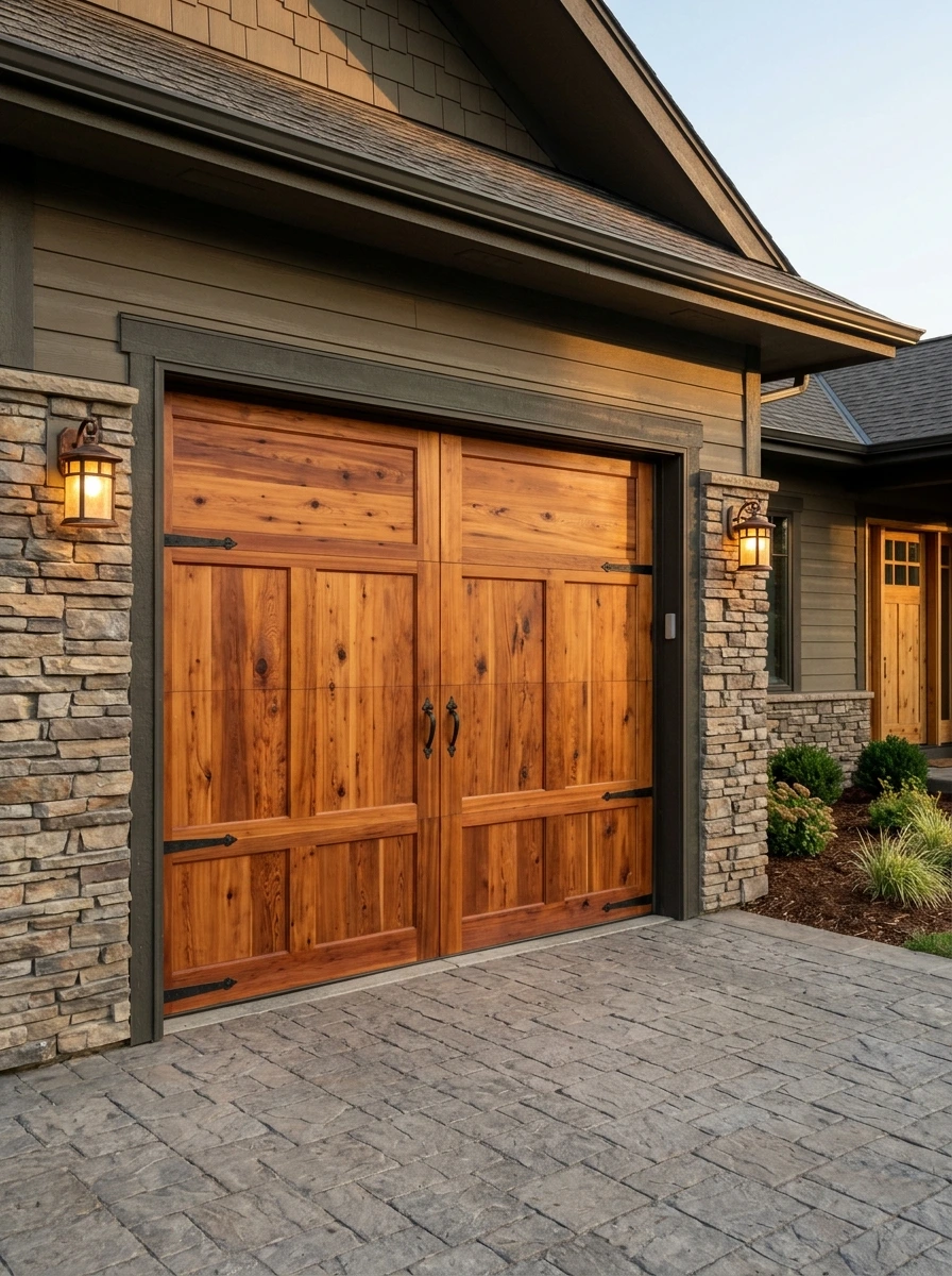 Solid wood garage door