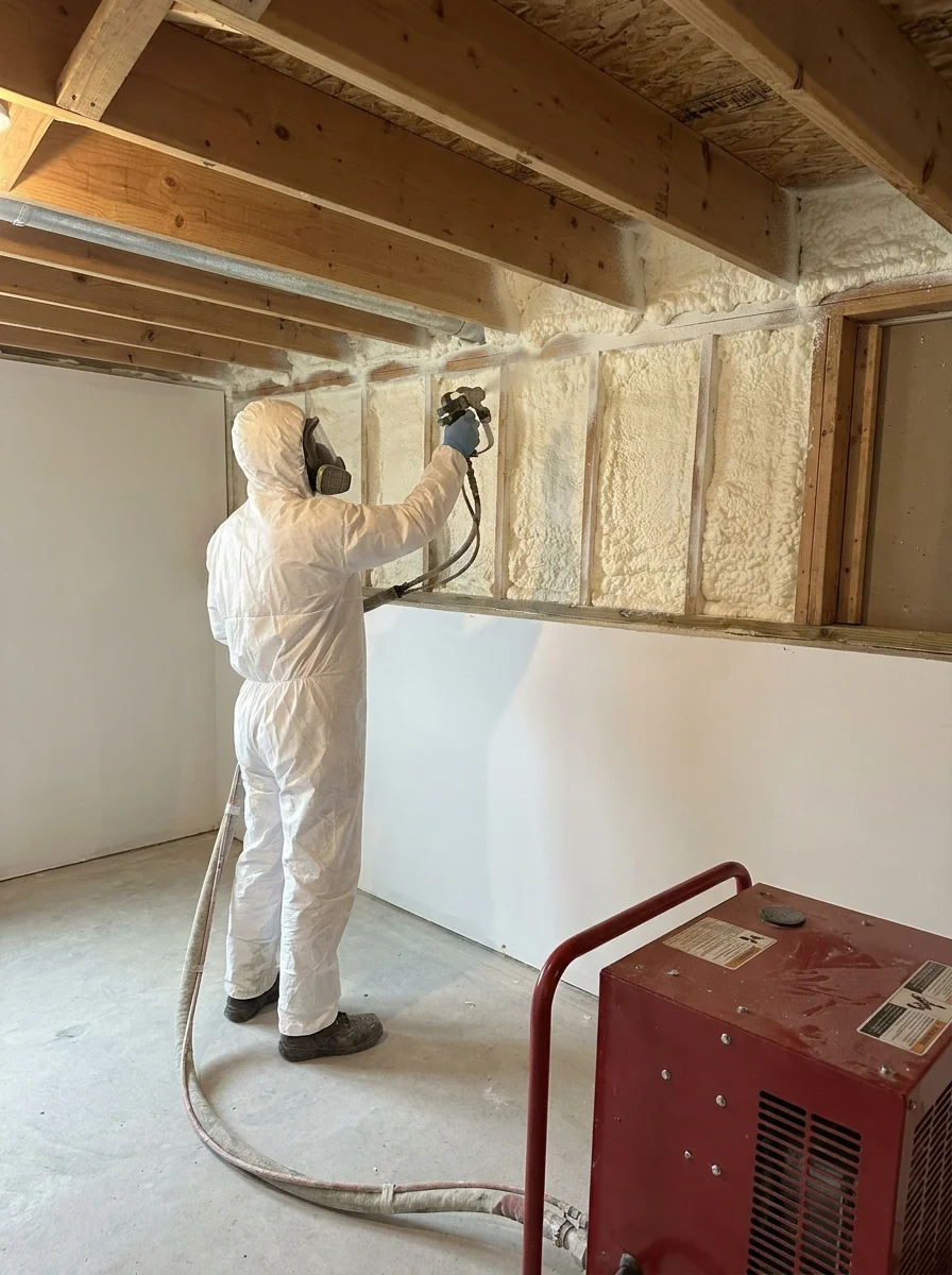 Spray foam insulation being applied