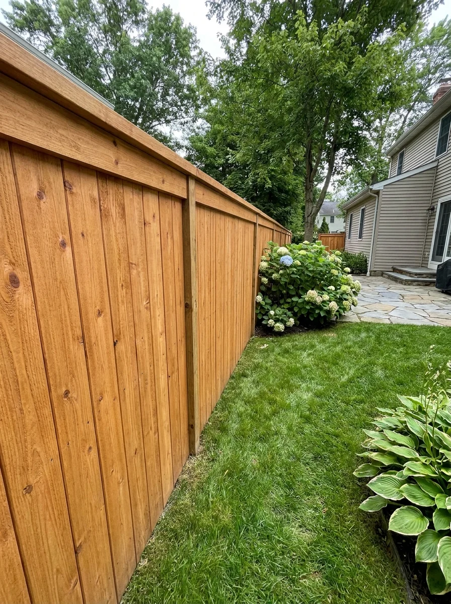 Wood privacy fence in a New Jersey backyard