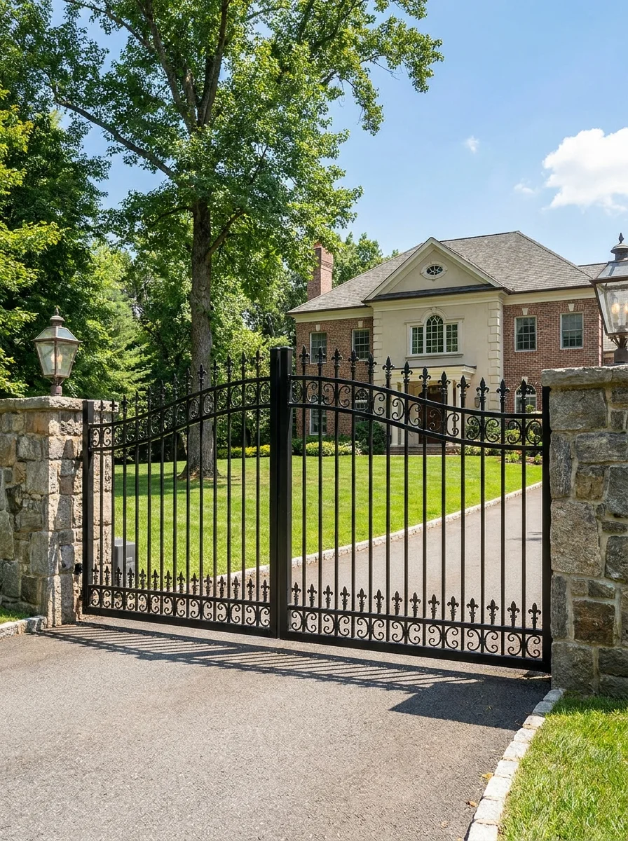Wrought iron fence with decorative gate
