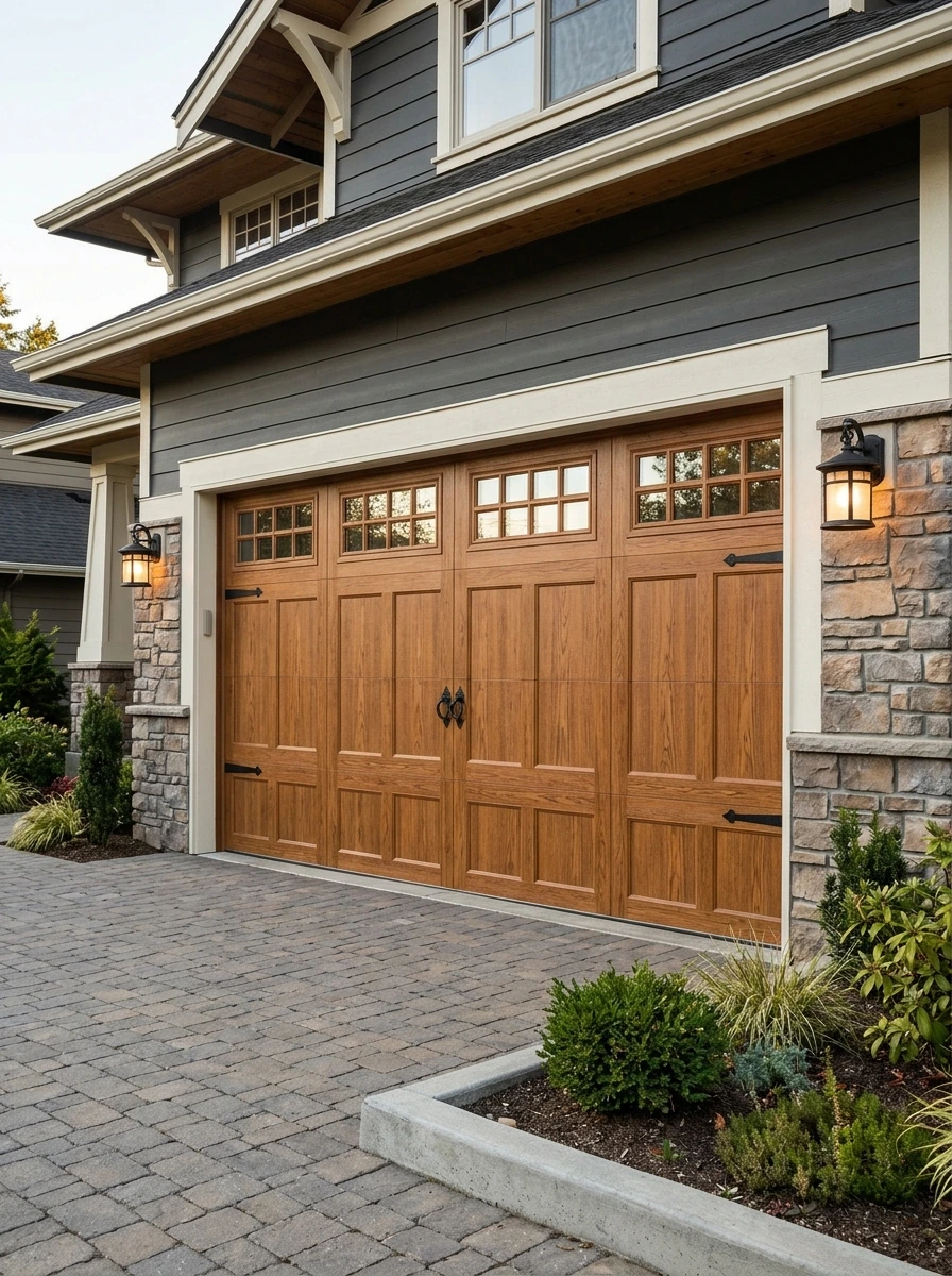 Wood composite garage door